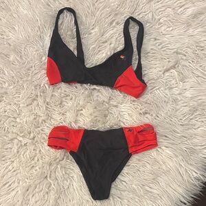 Aviator nation color block bikini top & hi-waisted side cut color block bottoms.